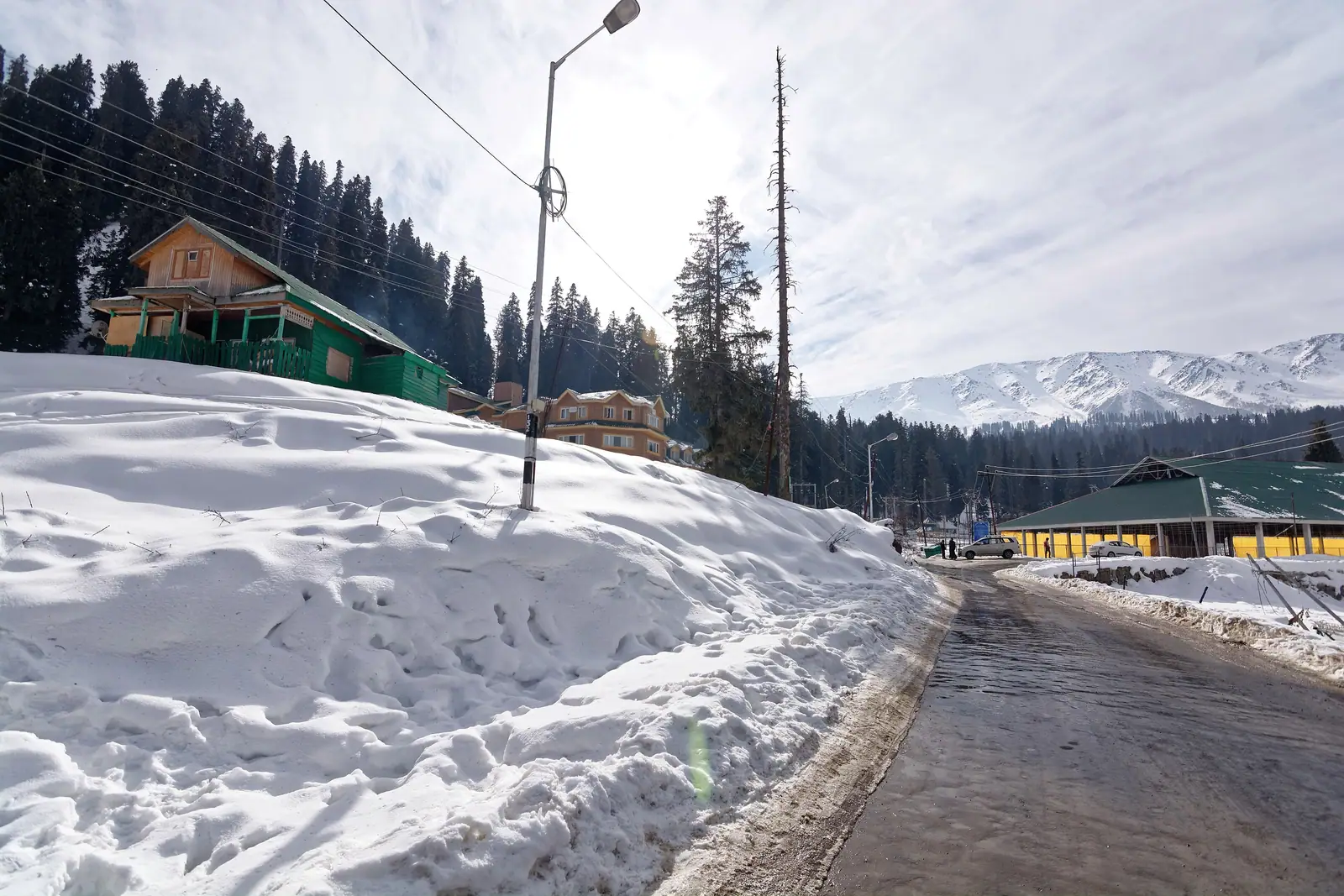A snow-lined mountain road in Gulmarg