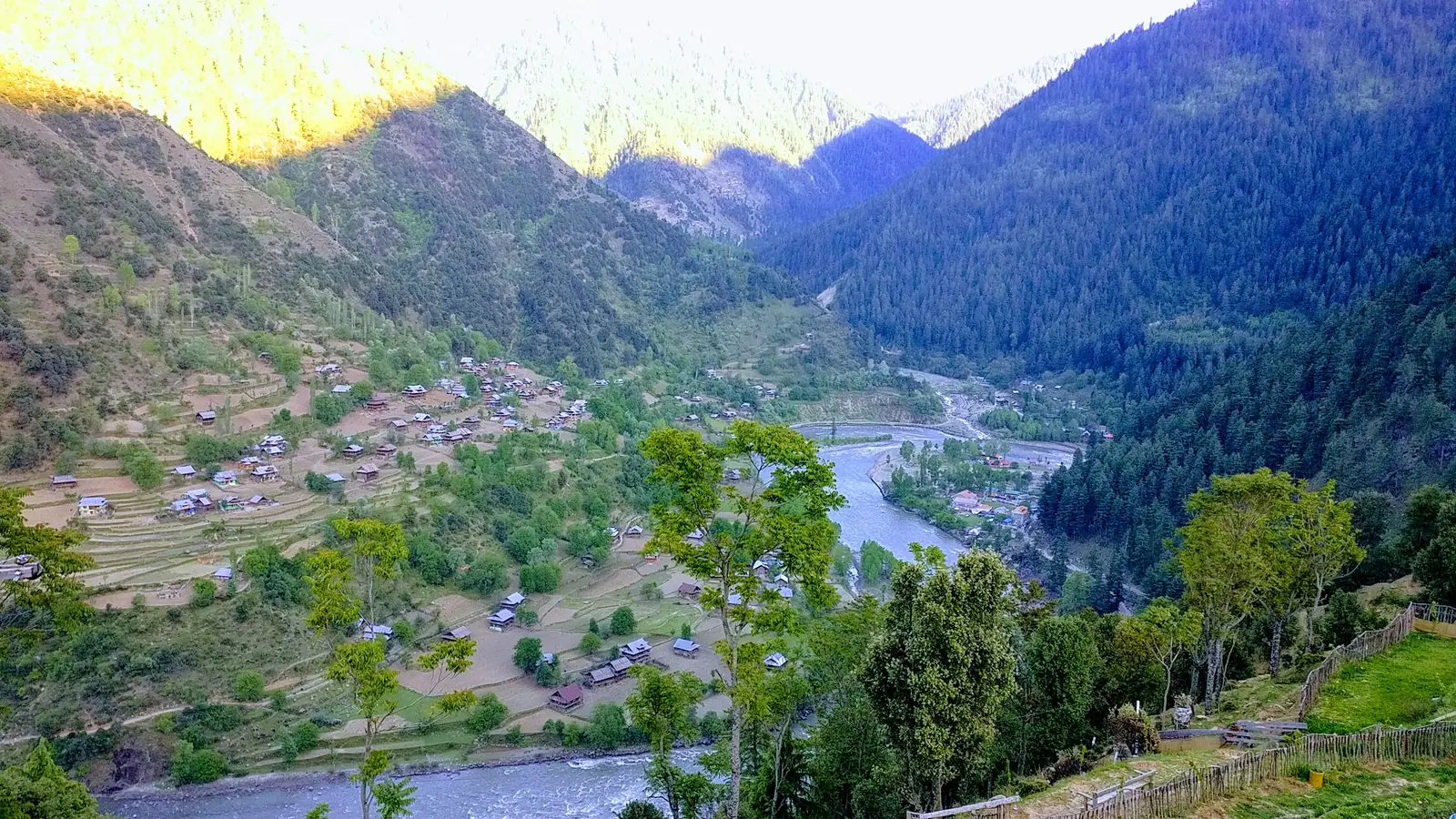 The Kishanganga river winding through the green Kiran (Keran) valley