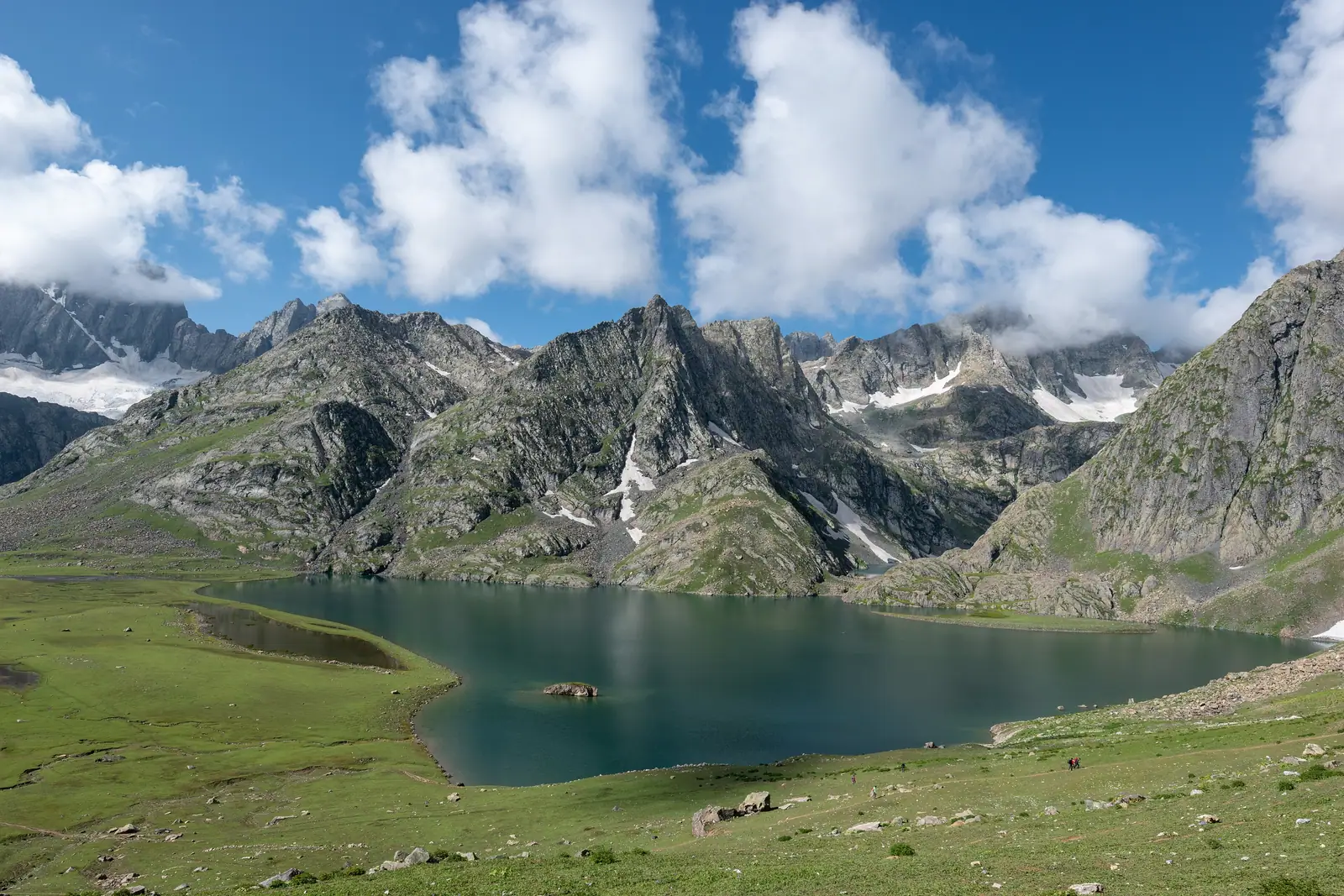 Krishansar Lake beneath rugged peaks above Sonamarg