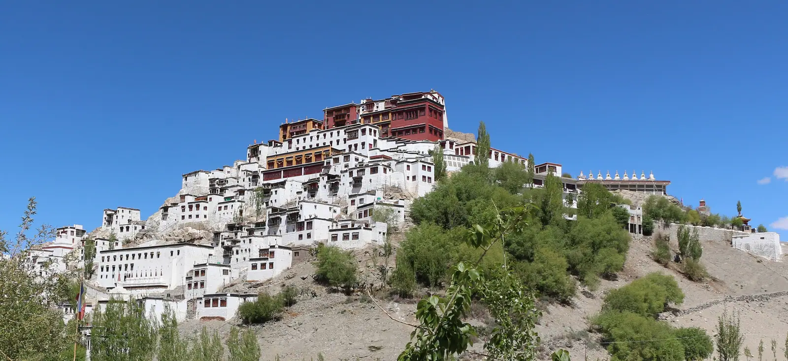 Thiksey Monastery rising in white tiers above the Indus valley, Ladakh